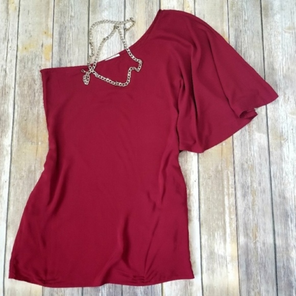 Solemio Dresses & Skirts - Solemio Wine One Shoulder Minidress One Shoulder